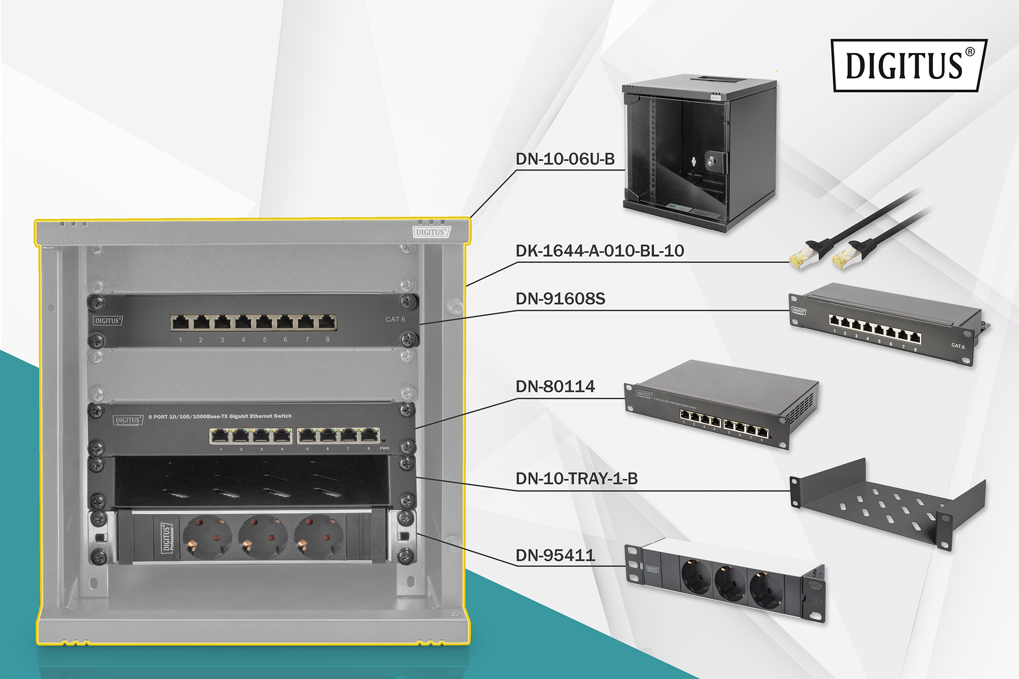 DIGITUS Netzwerk-Set 254 mm (10")-6HE, 312x300mm (B x T)