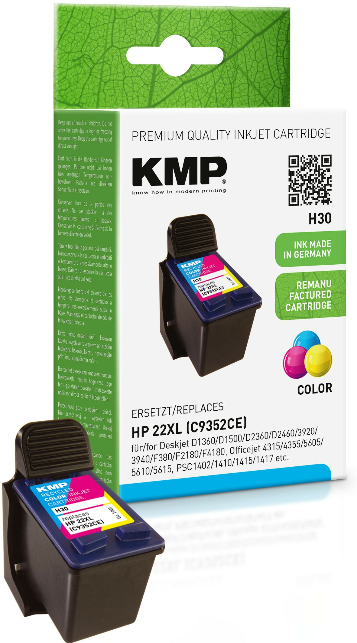 KMP Patrone HP C9352AE Nr.22 color 430 S. H30 refilled