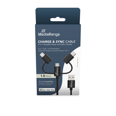 MediaRange 3-in-1 Kabel, micro USB, USB-C und Lightning, sw MediaRange 3-in-1 Kabel, micro USB, USB-C und Lightning, sw