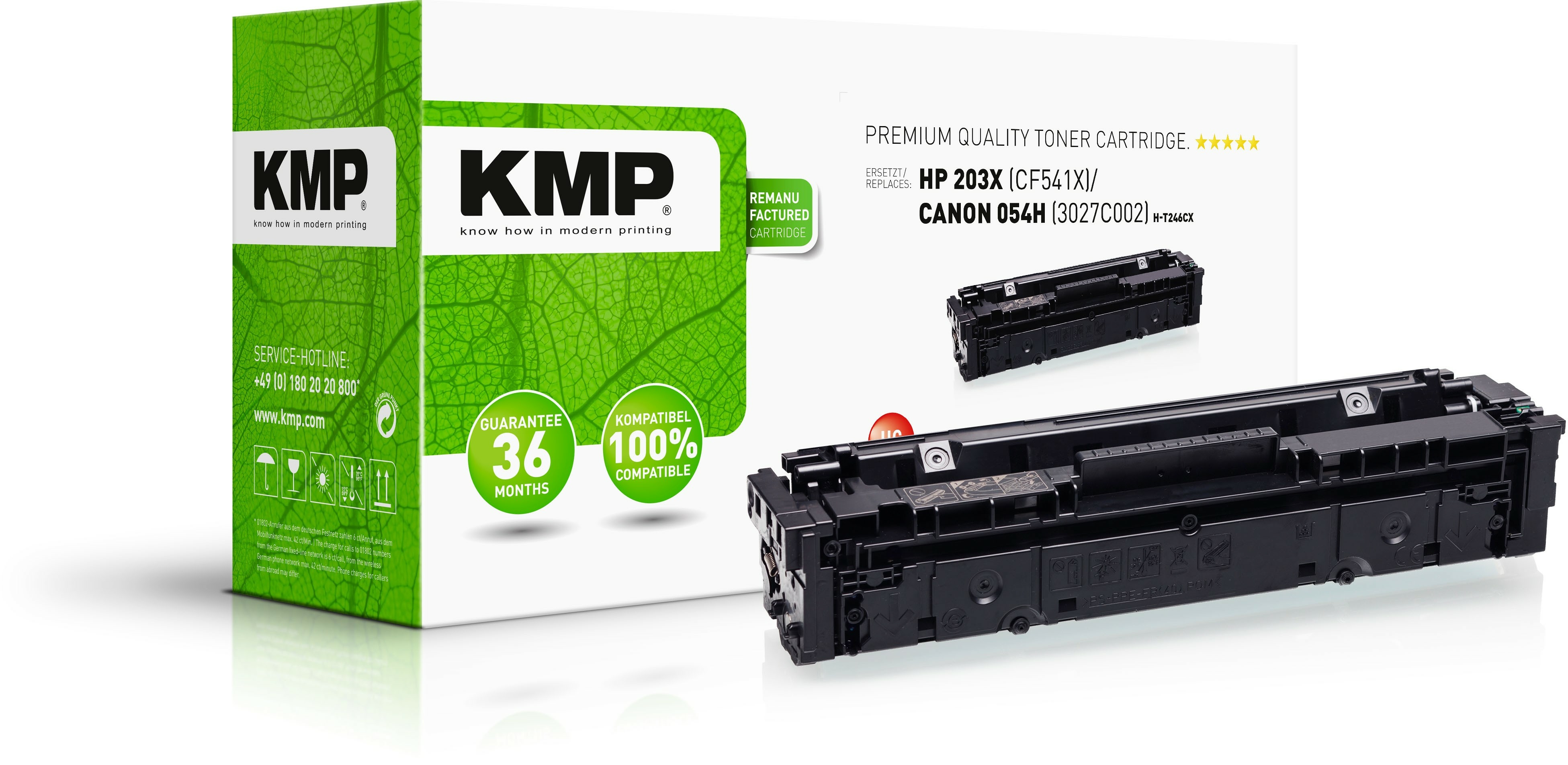 KMP Toner HP CF541X cyan 2500 S. H-T246CX remanufactured KMP Toner HP CF541X cyan 2500 S. H-T246CX remanufactured