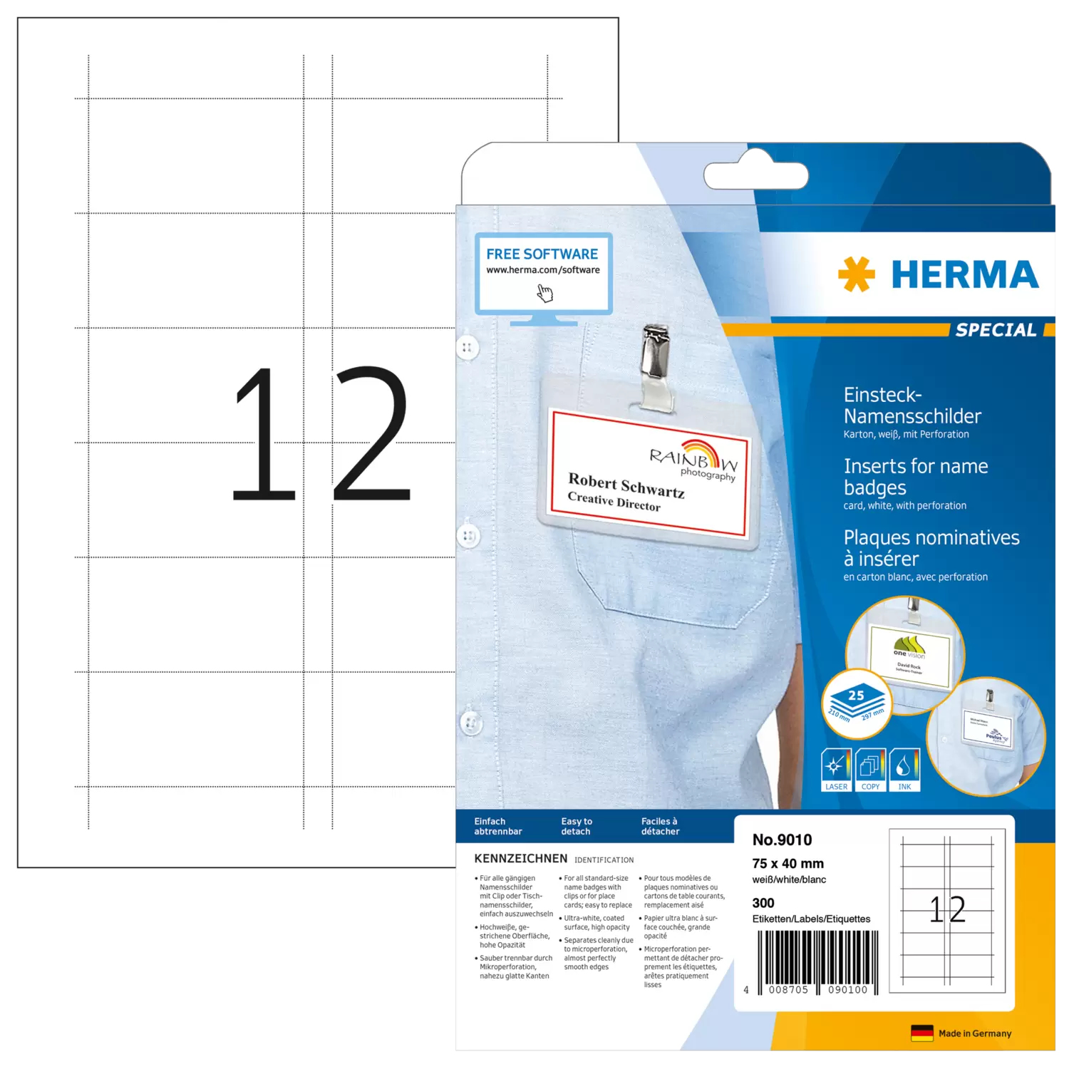 HERMA Namens-Einsteckschild. A4 75x40 mm weiß Karton 300 St.