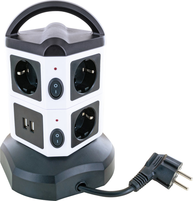 Schwaiger Steckdosentower 7 x Schuko + 2x USB 1,8m