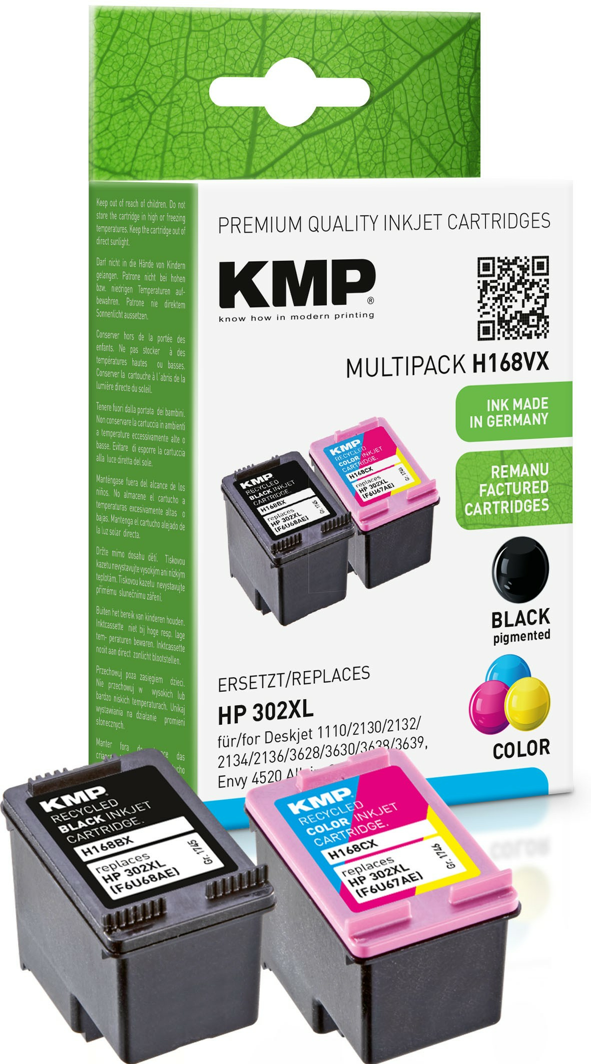 KMP Patrone HP HP302L F6U68AE Multipack BK/&shy;C/&shy;Y/&shy;M H168VX remanufa