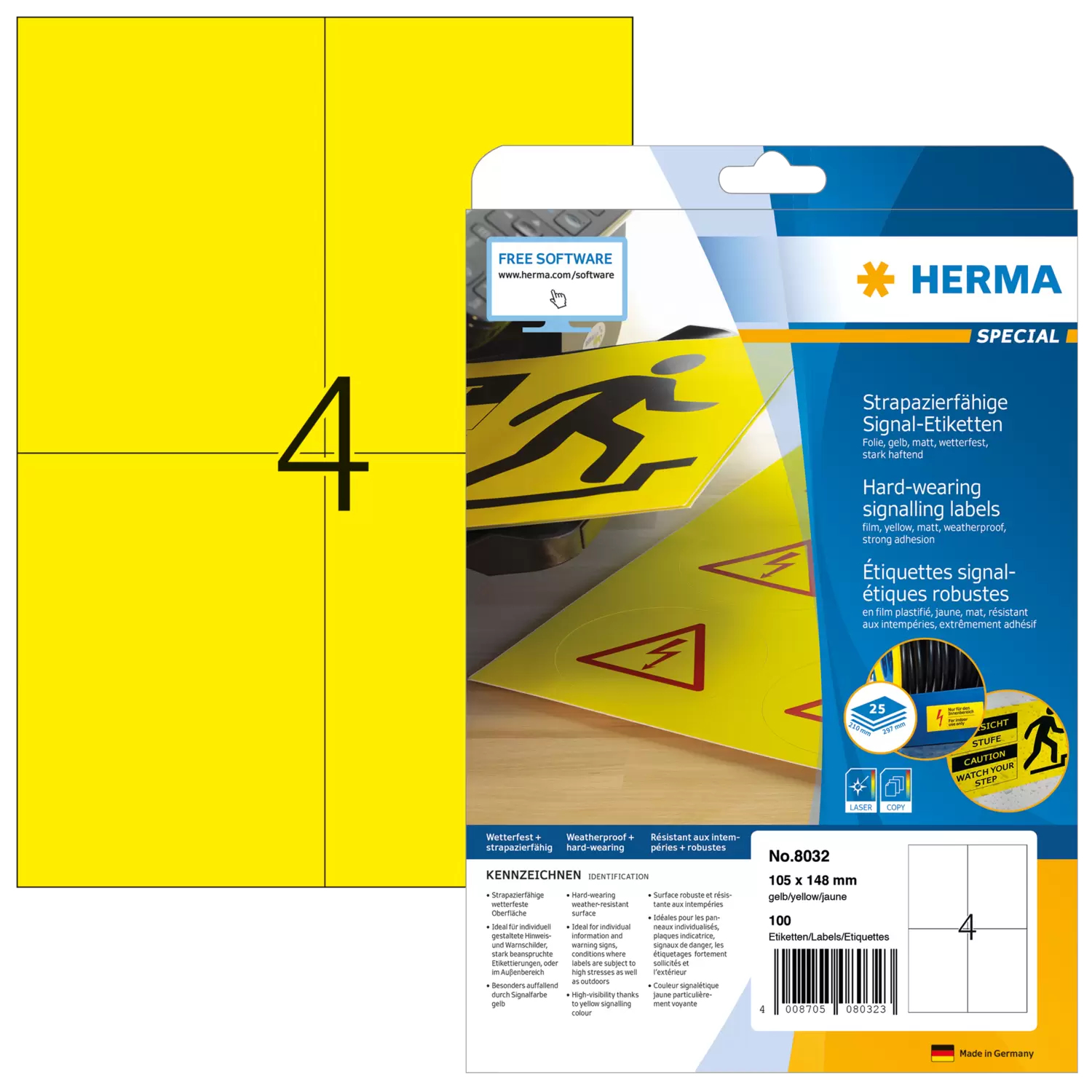 HERMA Signal-Schilder A4 105x148 mm gelb Folie 100 St.
