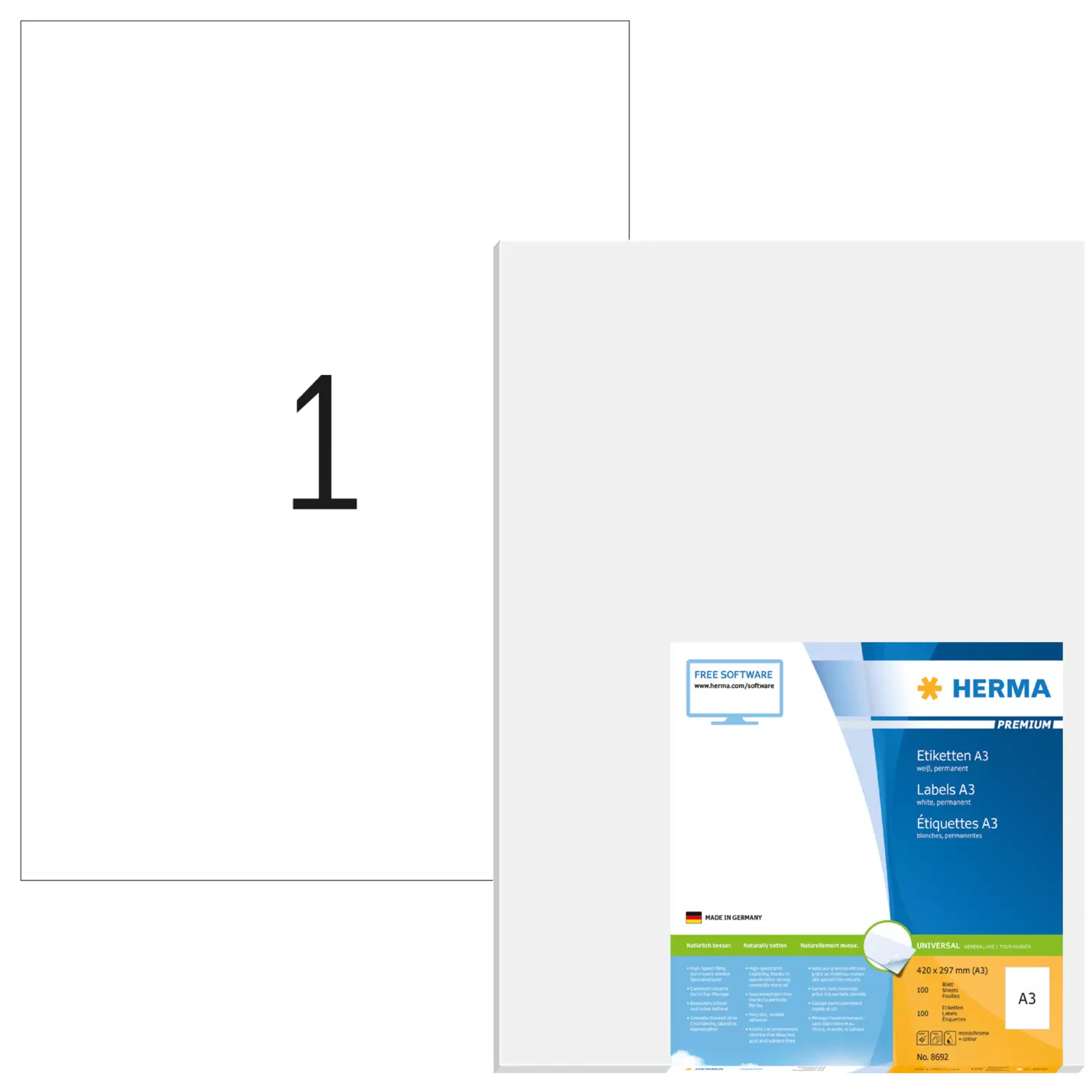 HERMA A3-Etiketten Premium weiß 297x420 mm Papier 100 St.