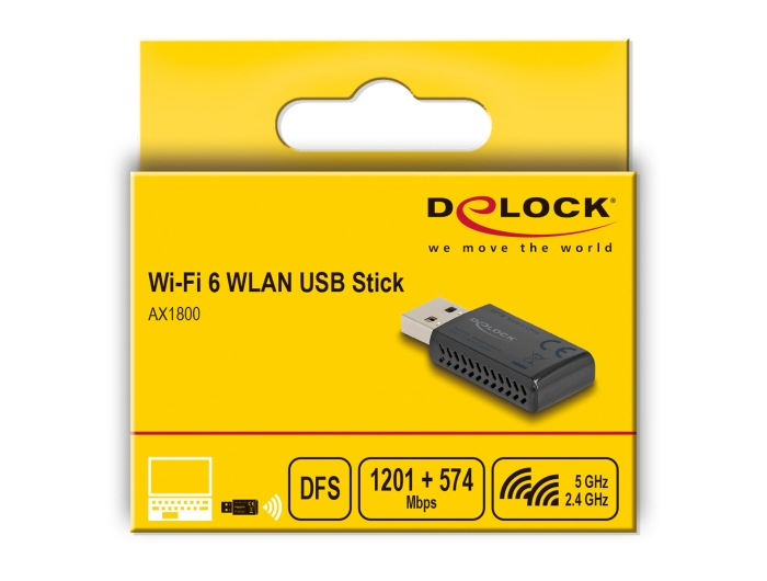 DELOCK Wi-Fi 6 Dualband WLAN USB Stick AX1800 1201+574 Mbps