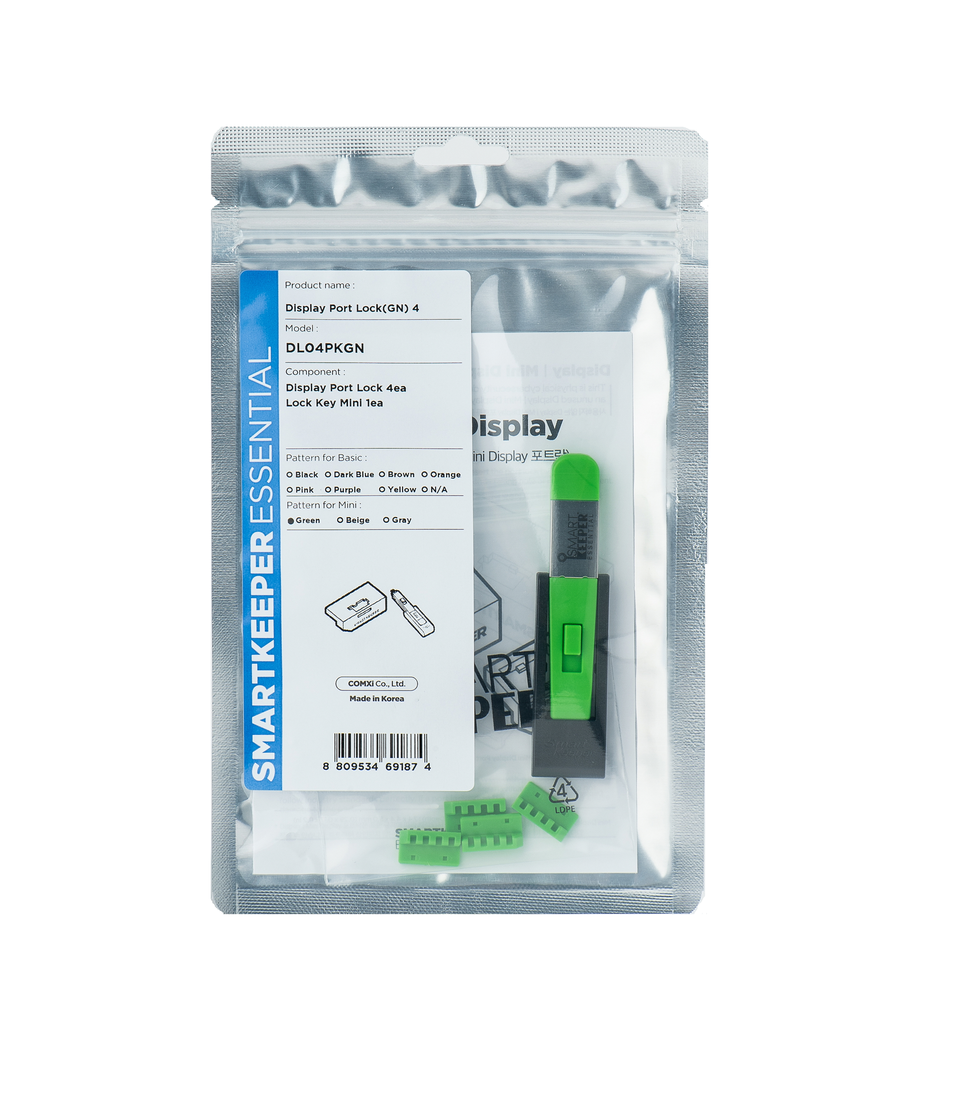 SmartKeeper Mini "DisplayPort" Blocker grün 4 Stk.+Key
