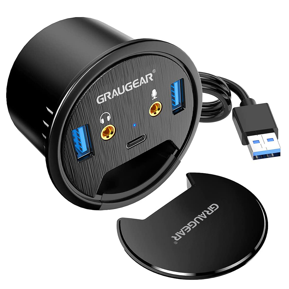 GRAUGEAR USB 3-Port Tisch Hub m. Audio- u. Mikrofonanschluss GRAUGEAR USB 3-Port Tisch Hub m. Audio- u. Mikrofonanschluss