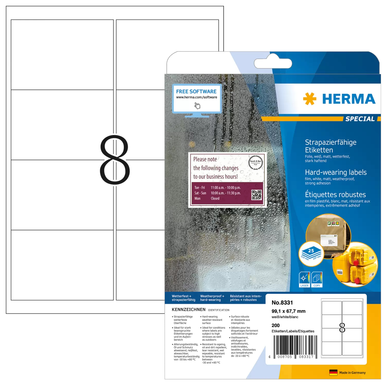 HERMA Adressetiketten A4 weiß 99,1x67,7 mm Folie 200 St.