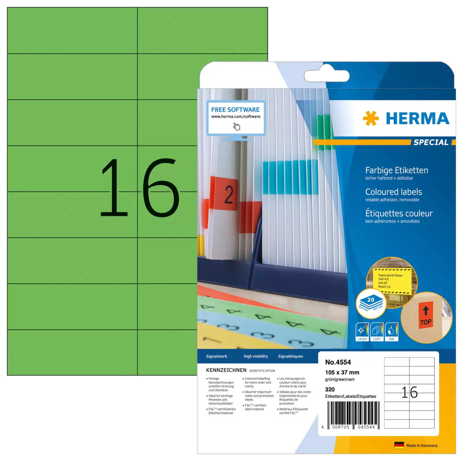 HERMA Etiketten A4 grün 105x37mm Papier matt ablösbar 320St.
