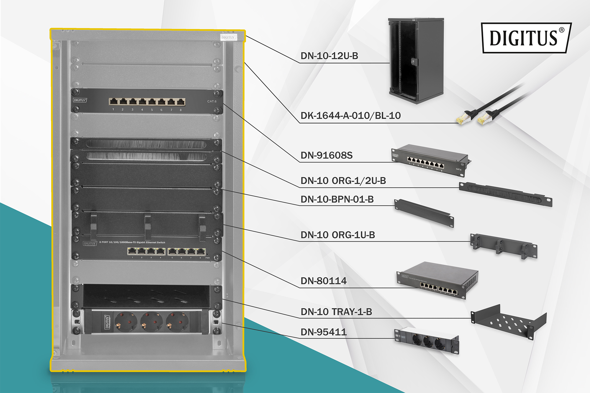 DIGITUS Netzwerk-Set 254 mm (10")-12HE, 312x300mm (B x T)