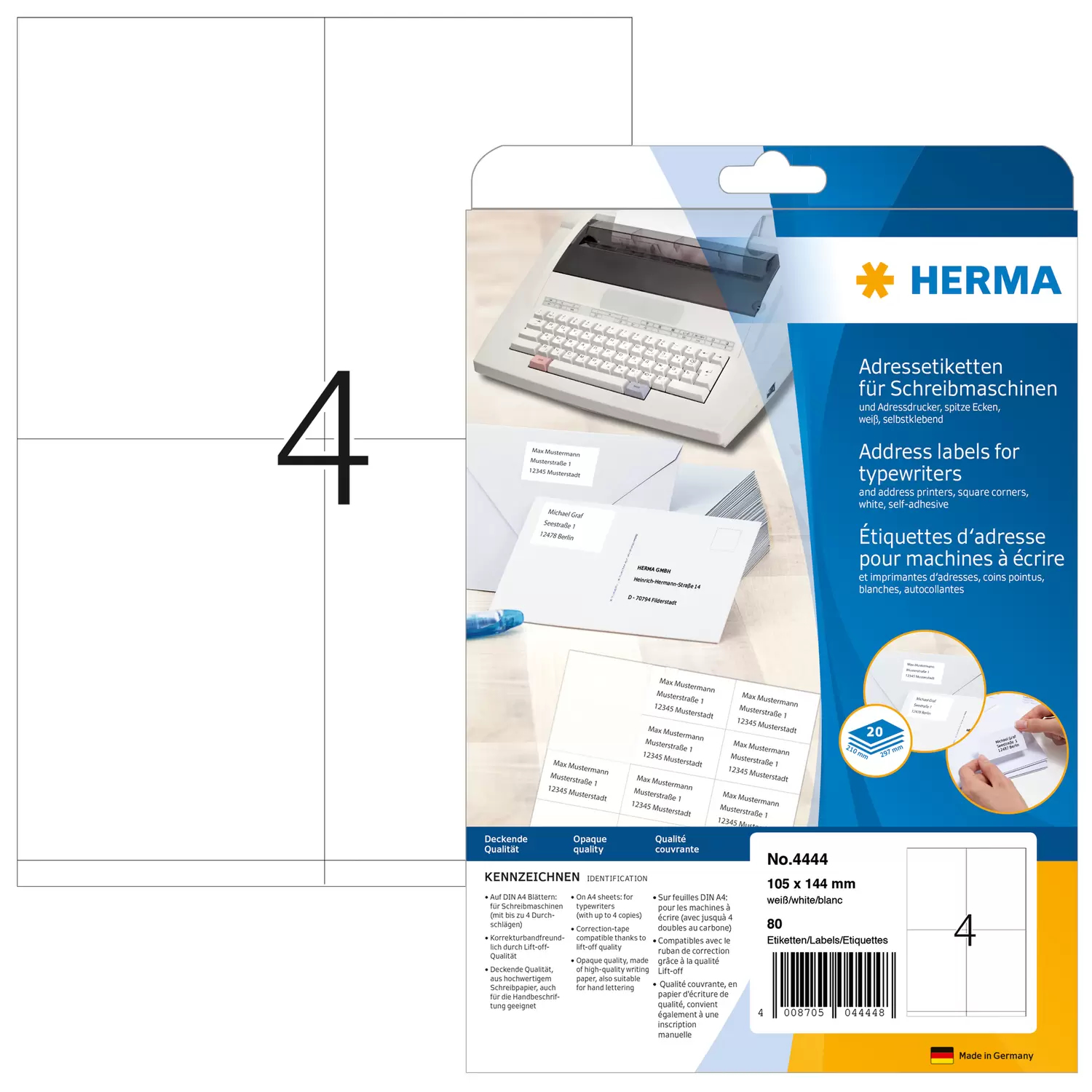 HERMA Adressetik. 105x144 mm Papier Ecken spitz  80 St.