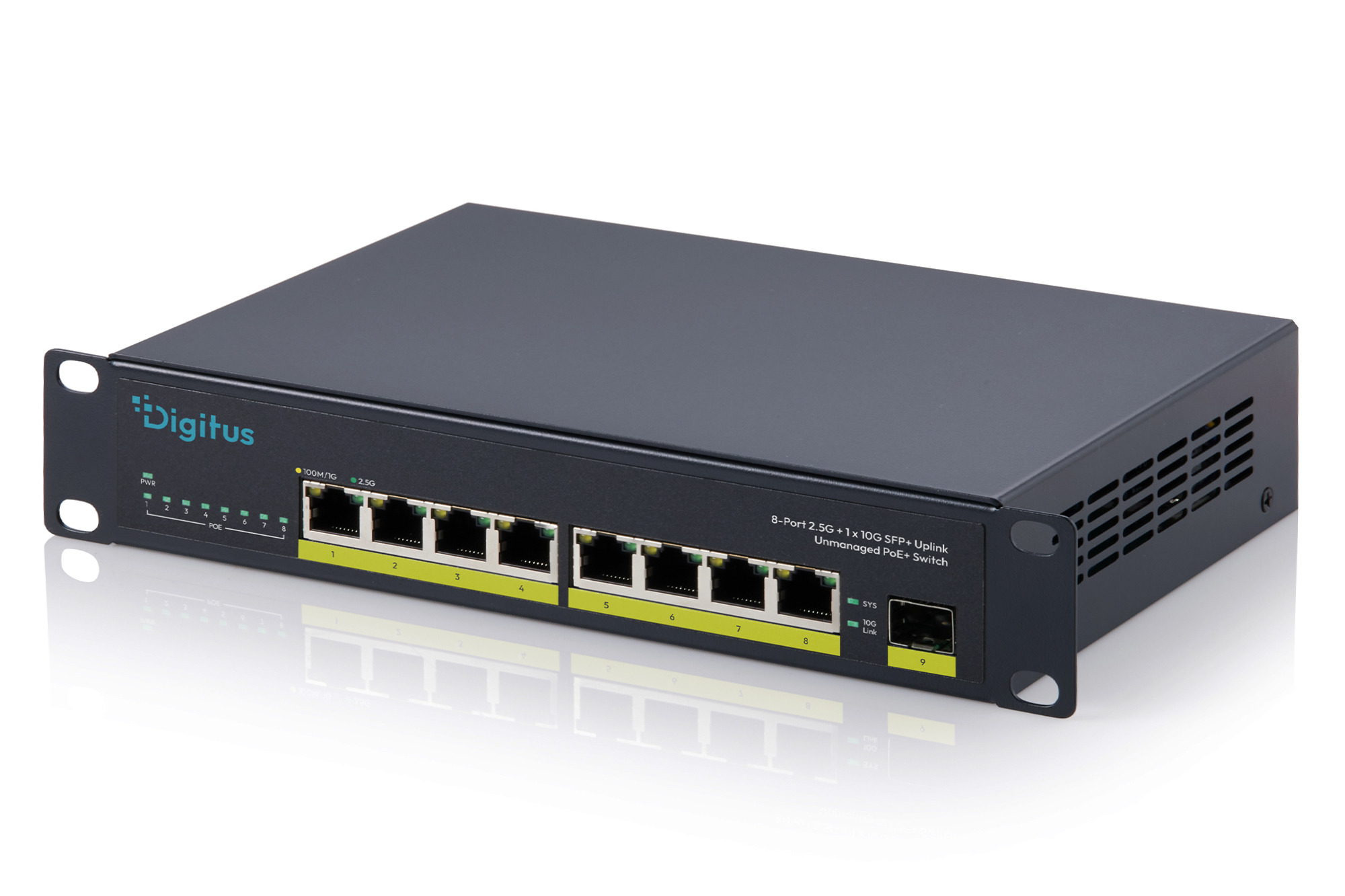 DIGITUS Switch 8-Port 10" Gigabit Unmanaged 80W PoE+ schwarz