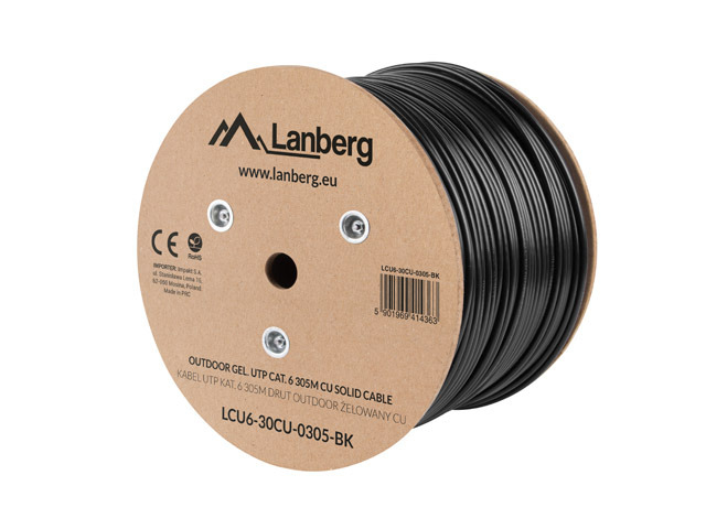 LANBERG Verlegekabel Outdoor Gel CAT.6 UTP 305m Fluke sw