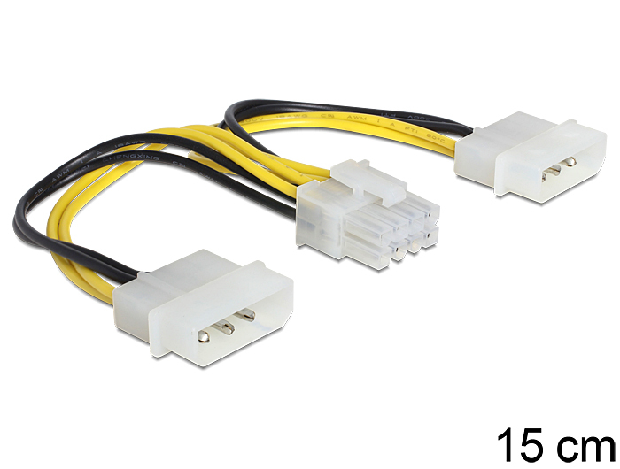 DELOCK Stromkabel 8pin EPS -> 2x 4pin Molex Bu/&shy;St 0.15m