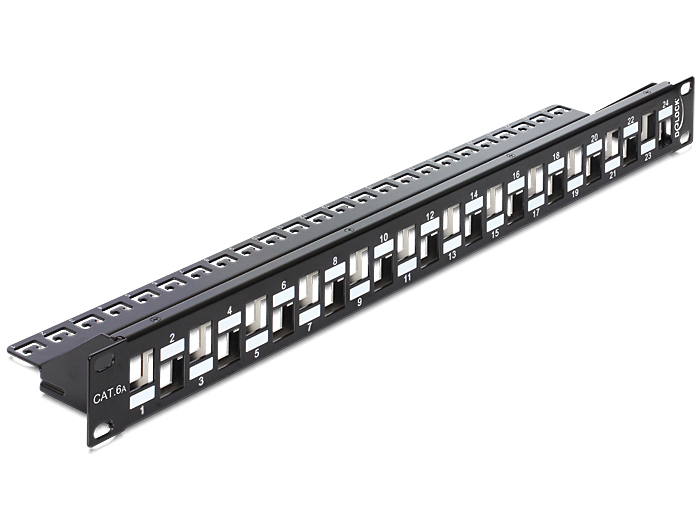 DELOCK Patchpanel 1HE 24 Keystone Ports abgestuft mit Sch
