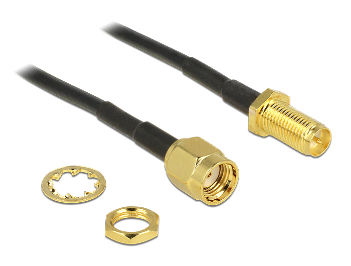 DELOCK HF Adapter RP-SMA -> RP-SMA zum Einbau 200mm S