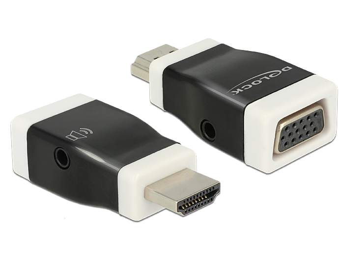 DELOCK HDMI Adapter A -> D-Sub15 St/&shy;Bu screwless +Audio