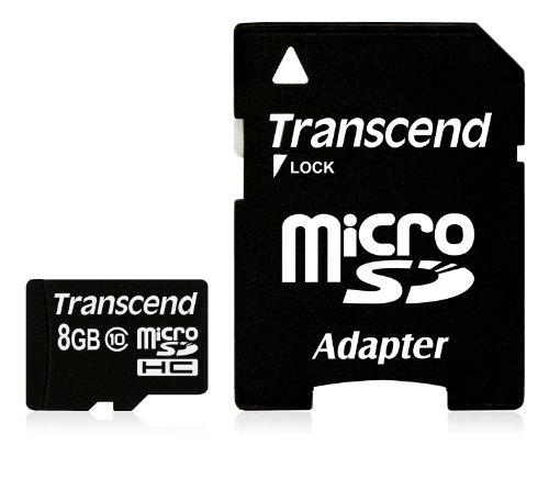 SD microSD Card 8GB Transcend SDHC Class10 w/­adapter SD microSD Card 8GB Transcend SDHC Class10 w/­adapter