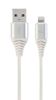 gembird Baumwoll USB-Ladekabel 8 Pin, 1m, silber/weiß