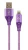 gembird Baumwoll USB-Ladekabel 8 Pin, 1m, lila/weiß