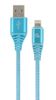 gembird Baumwoll USB-Ladekabel 8 Pin, 1m, türkis/weiß