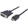 Manhattan HDMI-naar-DVI-D 24+1 kabel, 1,8 m, mannelijk naar mannelijk, dual link, compatibel met DVI-D, zwart, levenslange garantie, equivalent aan HDMIDVIMM6