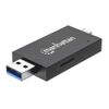 Manhattan USB-A/USB-C multiformaat kaartlezer/-schrijver, 5 Gbps (USB 3.0), male connector naar microSD- en SD/MMC-slots, mini-formaat, compatibel met Windows of Mac, zwart/transparant, 3 jaar garantie