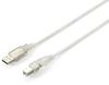 Equip 128651 USB 2.0 Type A naar Type B kabel, 3.0m, Transparant Zilver