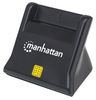 Manhattan USB-A smartcard-/SIM-kaartlezer, 480 Mbps (USB 2.0), verticaal desktopontwerp, frictie-insteekslot, kabel van 86 cm, zwart, 3 jaar garantie