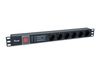 Equip 19" Steckdosenleiste 6xSchuko+Switch->St.90°ÜSS NF Alu