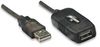 Manhattan USB-A naar USB-A verlengkabel, 10 m, mannelijk naar vrouwelijk, actief, 480 Mbps (USB 2.0), door te koppelen, ingebouwde repeater, zwart, 3 jaar garantie, equivalent aan USB2AAEXT10M