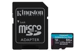 Kingston Technology 64GB microSDXC Canvas Go! Plus Gen4 200MB/s A2 U3 V30 kaart + adapter