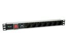 Equip 19" Steckdosenleiste CEE7/7 90°->7xSchuko+Switch  Alu.