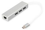 DIGITUS USB Adapter USB3.0/C -> GB Ethernet+3-Port-Hub weiss