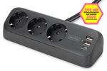 DIGITUS Steckdosenleiste 3x + 2USB 1,5m 12W 30W schwarz