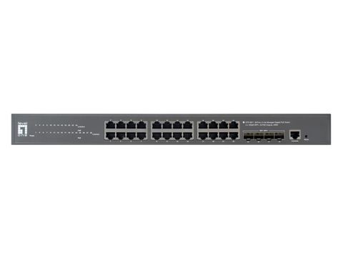 LevelOne PoE+Switch 24xGE PoE/4x10GSFP+  400W 19" Managed L3