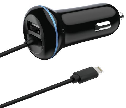 2GO USB-Kfz-Ladegerät 2400mA Lightning + 1x USB 1,4m schwarz