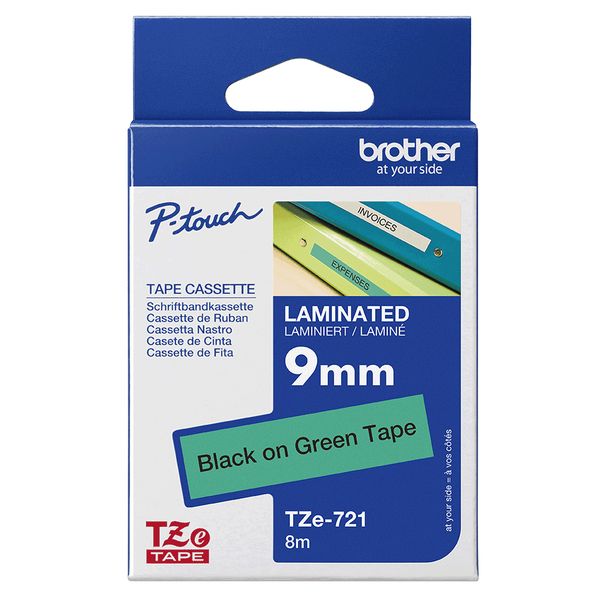 Schriftbandkassette Brother 9mm grün/schwarz TZE721 - Bild 3