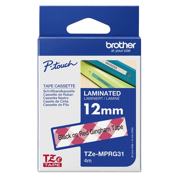 Schriftbandkassette Brother 12mmx4m rot kariert/schwarz - Bild 3