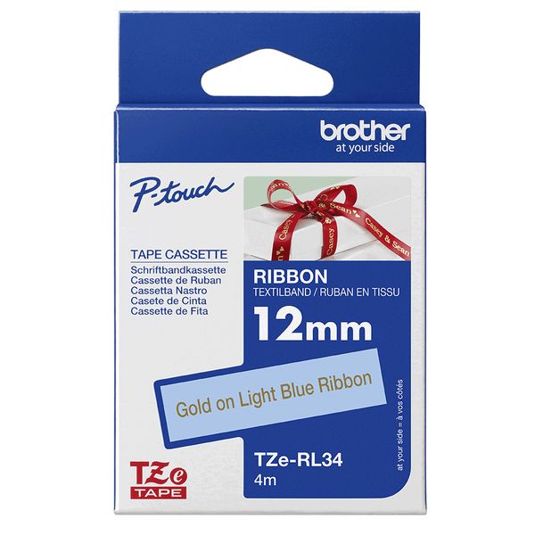 Schriftbandkassette Brother 12mmx4m hellblau/gold n.klebend - Bild 2