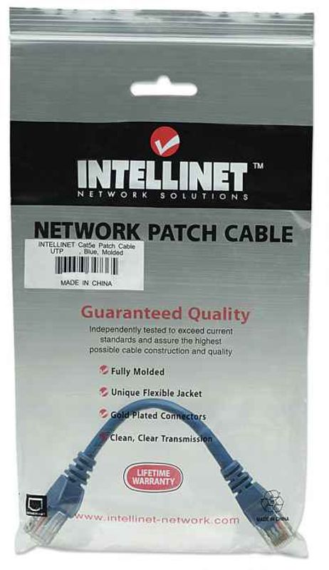 INTELLINET Patchkabel RJ45 U/UTP Cat5e 0.5m Hebelschutz blau