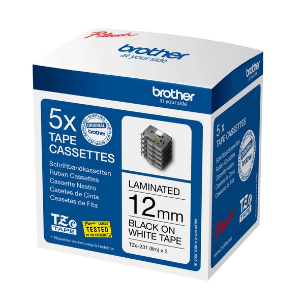 Schriftbandkassette Brother 12mmx8m weiß/schwarz (5er Pack) - Bild 2