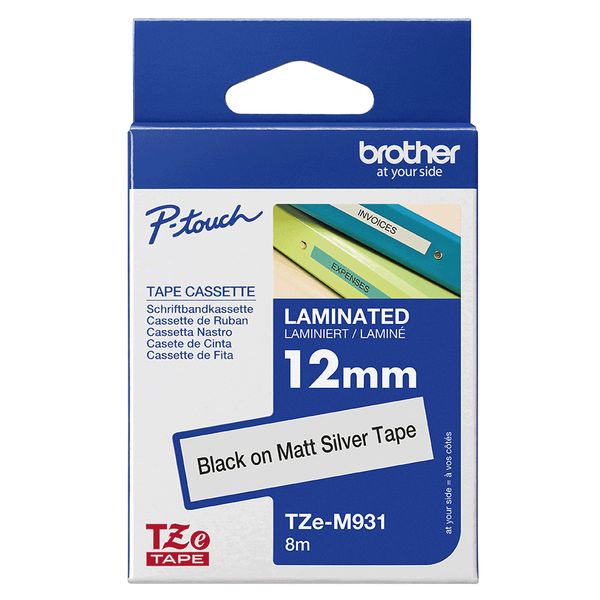 Schriftbandkassette Brother 12mm silber matt./sw TZEM-931 - Bild 4