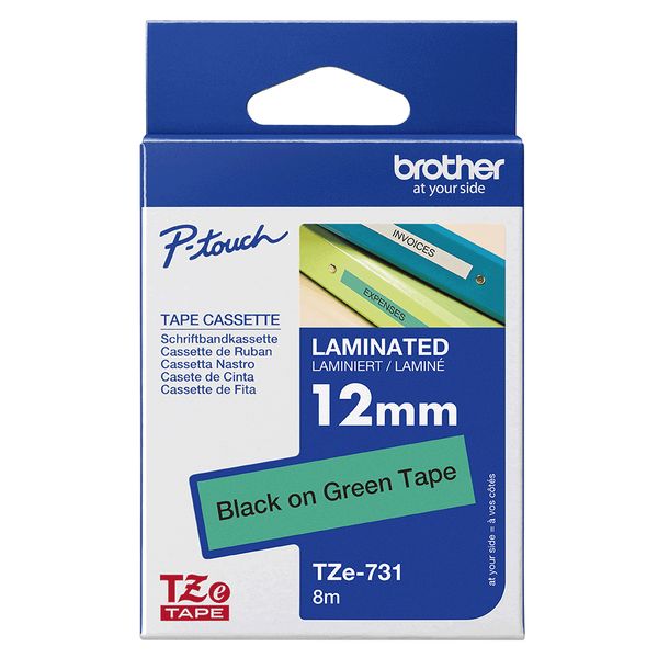 Schriftbandkassette Brother 12mm grün/schwarz TZE731 - Bild 3