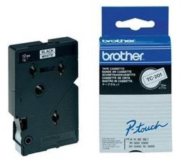 Schriftbandkassette Brother 12mm weiß/schwarz TC201A