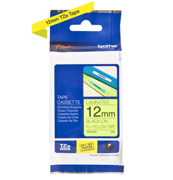 Schriftbandkassette Brother 12mm signal gelb/schwarz TZEC31 - Bild 4