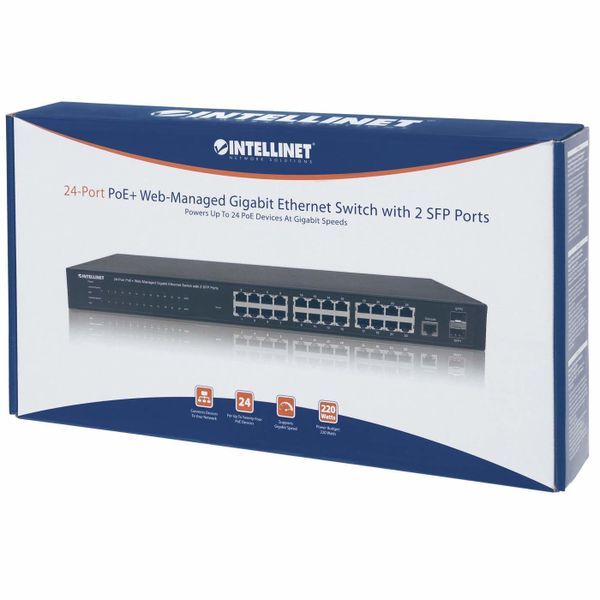 INTELLINET Switch 24x GE Web-Managed SNMP 2xMini Gbic PoE+
