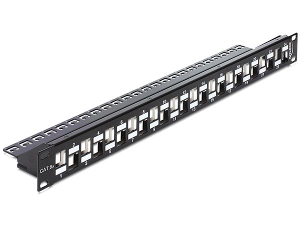 DELOCK Patchpanel 1HE 24 Keystone Ports abgestuft mit Sch