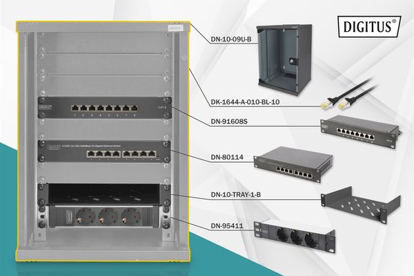 DIGITUS Netzwerk-Set 254 mm (10")-9HE, 312x300mm (B x T)